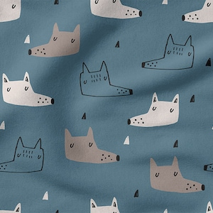 Cartoon Wolves Cacti Cats cotton 100%, Eco-print, Printed Cotton Fabric, Cotton Twill, Cotton Batiste, Cotton Canvas, Width 150cm /60"