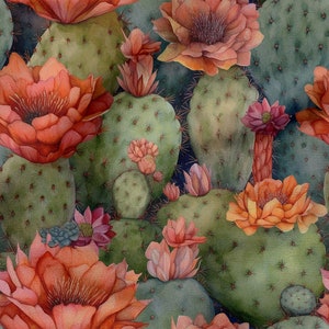 Cactus cotone 100%, stampa ecologica, tessuto di cotone stampato Cactus, larghezza 150 cm /60"