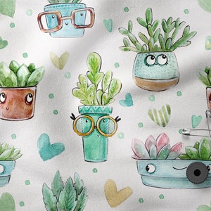Tessuto di cotone stampato con motivo CACTI 100%, stampa ecologica, tessuto di cotone stampato, tessuto Cacti, larghezza 150 cm /60"