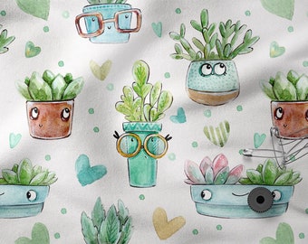 CACTI pattern cotton 100%, Eco-print, Printed Cotton Fabric, Cacti fabric, Width 150cm /60"