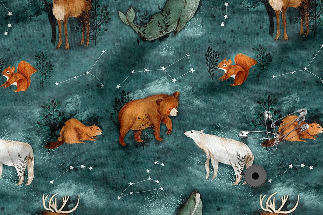 Wild Animals Cotton Fabric, Ecoprint, Cotton Knit Fabric, Sweatshirt Fabric Animal Pattern