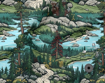 Mountain view cotton 100%, Eco-print, Printed Cotton mountain fabric, Width 150cm /60"