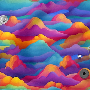 Rainbow clouds cotton 100%, Eco-print, Printed Cotton rainbow clouds fabric, Width 150cm /60&quot;