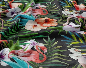 Summer EXOTIC Flowers, Linen 100%, Eco-print, Printed Linen fabric, Softened linen for sewing, Width 150cm /60"