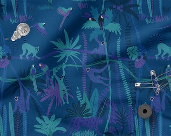 Jungle Animals cotton 100%, Eco-print, Printed Cotton Fabric, Lemurs fabric, Width 150cm /60"