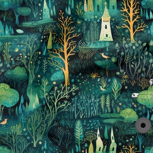 Enchanted forest cotton 100%, Eco-print, Printed Cotton forest fabric, Width 150cm /60"