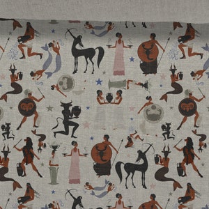 Linen fabric Ancient Heroes, Mythology Beige Linen Fabric in melange  Softened linen for sewing, Width 150cm /60&quot;