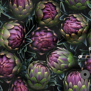 Artichokes cotton 100%, Eco-print, Printed Cotton artichokes fabric, Width 150cm /60&quot;