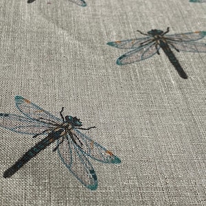 Tessuto di lino, Libellule, Beige melange, Lino ammorbidito per cucire, Larghezza 150 cm /60"