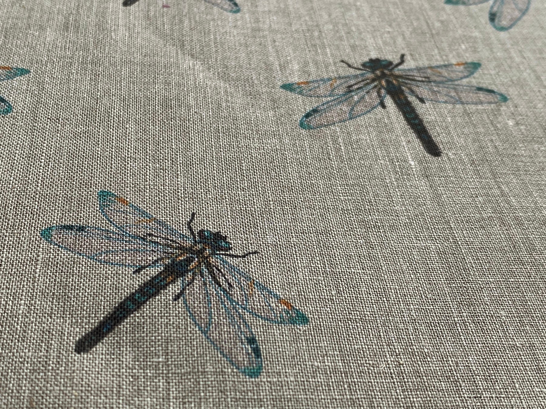 Linen Fabric Dragonflies Beige in Melange Softened Linen | Etsy