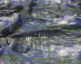 Monet Linen fabric Water Lilies, Artwork on linen, Monet on Fabric, Softened linen for sewing, Width 150cm /59"