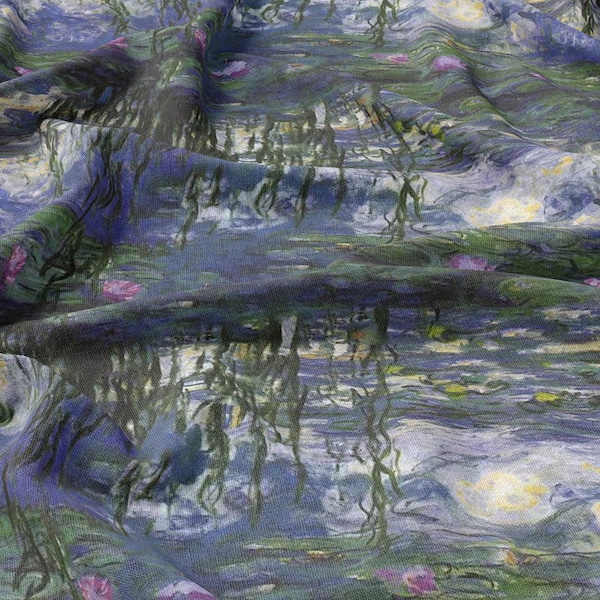 Monet Tissu lin Nymphéas, Œuvre d’art sur lin, Monet sur tissu, Lin adouci pour la couture, Largeur 150cm /59 »