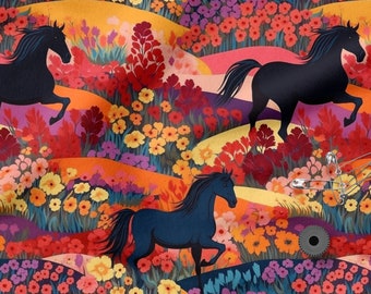 Horses cotton 100%, Eco-print, Printed Cotton Horses fabric, Width 150cm /60"