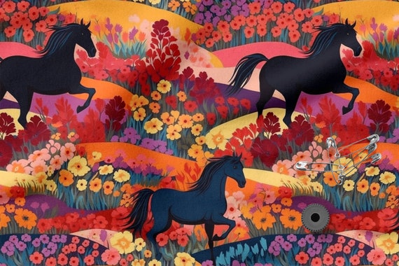 Pferde Baumwolle 100%, Eco-print, bedruckter Baumwoll-Pferdestoff