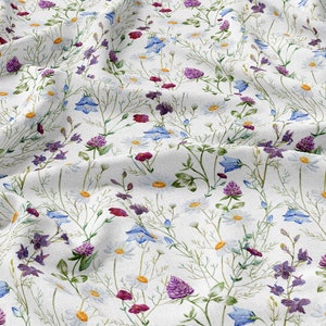 Summer Meadow Linen 100%, Eco-print, Printed Linen fabric, Small flowers linen Softened linen for sewing, Width 150cm /60"