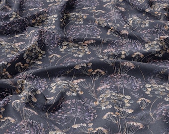 Summer Meadow, Flower Linen 100%, Eco-print, Printed Linen fabric, Softened linen for sewing, Width 150cm /60"