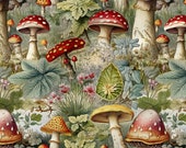 Mushrooms Forest Cotton 100%, Eco-print, Printed Cotton