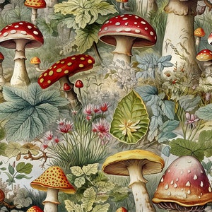 Mushrooms forest  cotton 100%, Eco-print, Printed Cotton Fabric, Mushrooms fabric, Width 150cm /60"