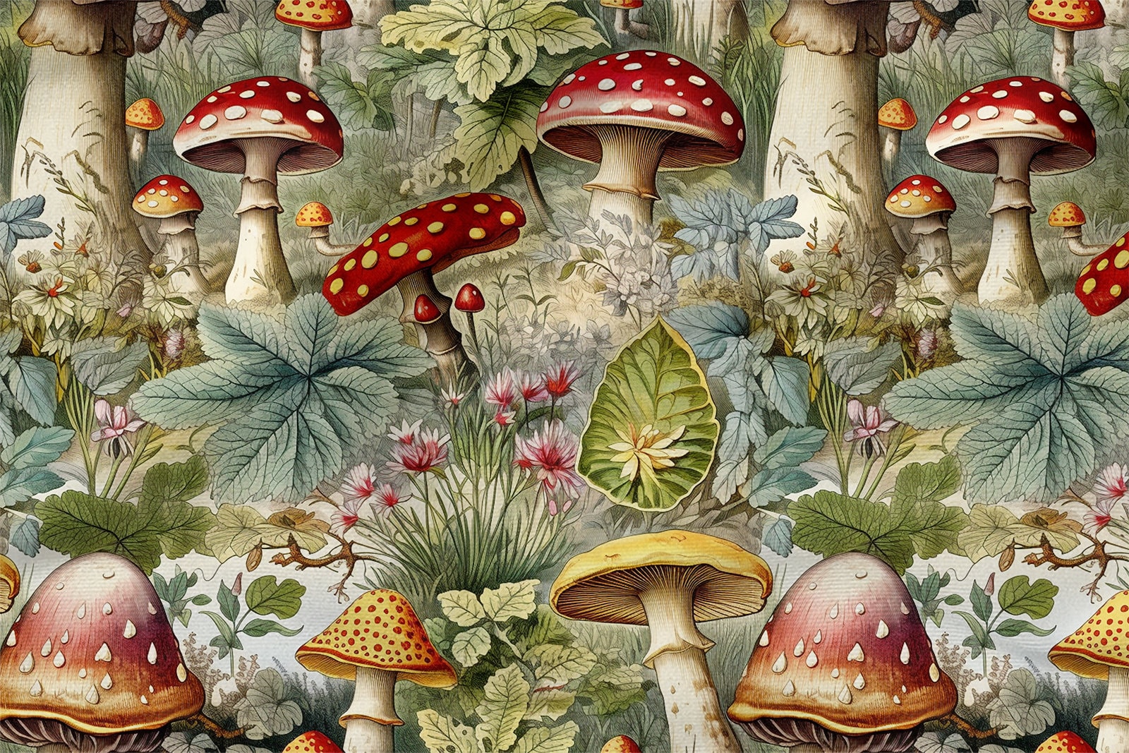 Mushrooms Forest Cotton 100%, Eco-print, Printed Cotton Mushrooms Forest Cotton 100%, Eco-print, Printed Cotton
