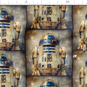 Tela de algodón R2-D2 100%, ecoimpresión, tela de algodón impresa de película, tela clásica de película, ancho 150 cm / 60&quot;