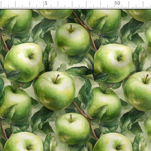 MELA FRUTTI cotone 100%, Eco-print, Tessuto di cotone stampato, Larghezza 155 cm /61"