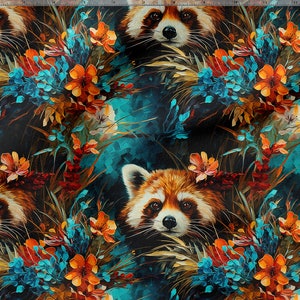 Cotone panda rosso 100%, Eco-print, Tessuto di cotone stampato panda, Larghezza 150 cm /60"