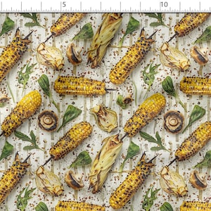 Cotone di mais grigliato 100%, Eco-print, Tessuto di cotone stampato, Larghezza 155 cm /61"