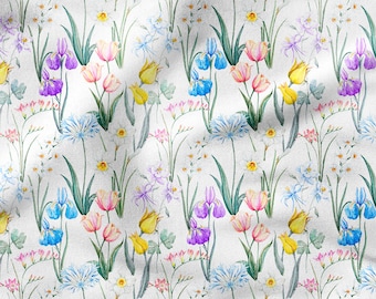Vintage Tulip Print Fabric 3/8 yd and 1/2 yd. Lot of 2 pieces 100% Cotton Hoffman Fabric