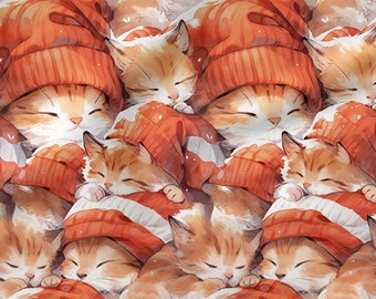 Wintet Cat Pattern, cotton 100%, Eco-print, Printed Cotton Fabric,CAT fabric, Width 150cm /60"