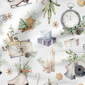 VINTAGE CHRISTMAS, cotton 100%, Eco-print, Printed Cotton Fabric, Width 155cm /61"