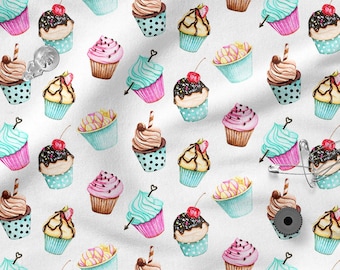 CUPCAKES SWEETS cotton 100%, Eco-print, Printed Cotton Fabric, Width 150cm /60"