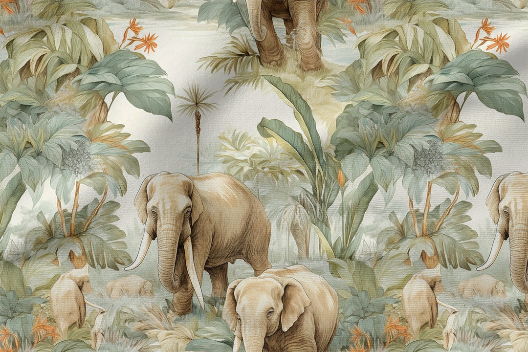 Elephants in the Jungle Cotton 100%, Eco-print, Printed Cotton ...