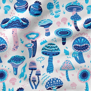 COLORFUL MUSHROOMS cotton 100%, Eco-print, Printed Cotton Fabric, MUSHROOMS fabric, Width 150cm /60&quot;