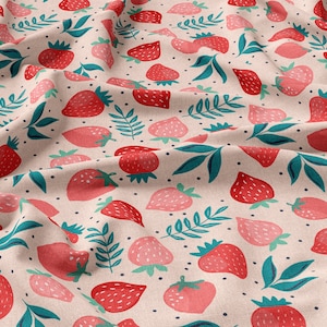 Strawberries Linen 100%, Eco-print, Printed Linen fabric, Strawberries Linen, Softened linen for sewing, Width 150cm /60&quot;