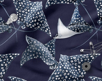 Manta Ray Fish cotton 100%, Eco-print, Printed Cotton Fabric, Manta Ray fabric, Width 150cm /60"