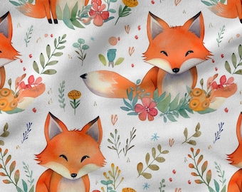 Fox cotton 100%, Eco-print, Printed Cotton fox fabric, Width 150cm /60"