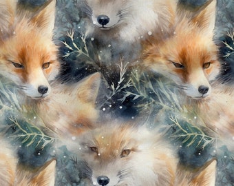 FOX Pattern, cotton 100%, Eco-print, Printed Cotton Fabric, FOX fabric, Width 150cm /60"