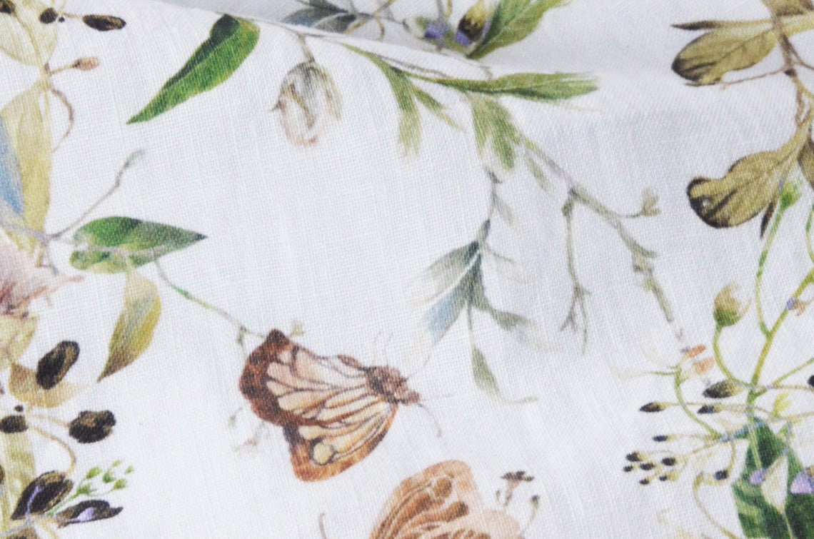 Linen Fabric Tiny Meadow Summer Meadow Flowers WHITE Etsy UK