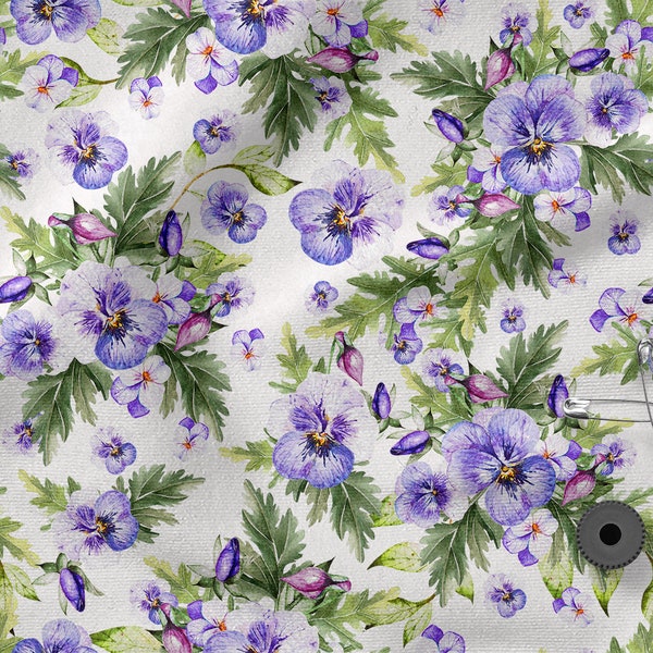 Pansies flower cotton 100%, Eco-print, Printed Cotton pansies fabric, Width 150cm /60"