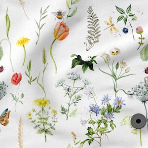 Tela de algodón 100% MEADOW de verano, ecoestampada, tela de algodón estampada, ancho 150 cm / 60&quot;