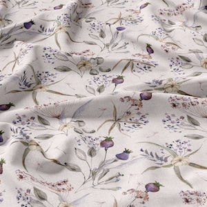 Sommerwiese, Blumen Leinen 100% Leinen, bedruckt, Eco-print, Leinen zum Nähen, Breite: 150 cm / 60"