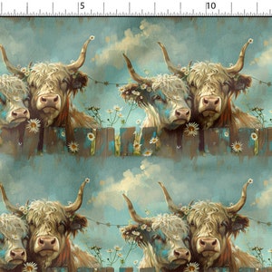 Highland cow cotton 100%, Eco-print, Printed Cotton Fabric, Cow fabric, Width 150cm /60&quot;
