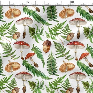 Tela de algodón 100% con estampado de helechos, bellotas y setas, ecoimpresión, ancho 150 cm (60&quot;)