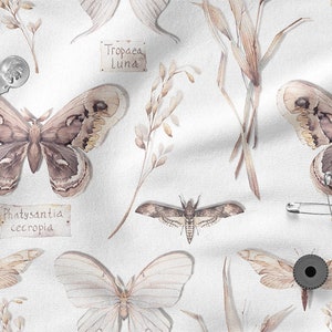 Night Butterfly Moth cotton 100%, Eco-print, Printed Cotton Fabric, Width 155cm /61&quot;