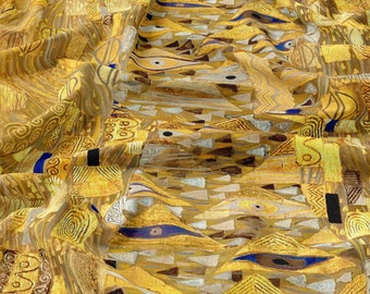 Gustav Klimt Linen fabric Garden, Artwork on linen, Monet on Fabric, Softened linen for sewing, Width 150cm /59"