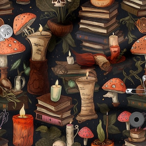 Gothic cotton 100%, Eco-print, Printed Cotton mushrooms fabric, Width 150cm /60&quot;