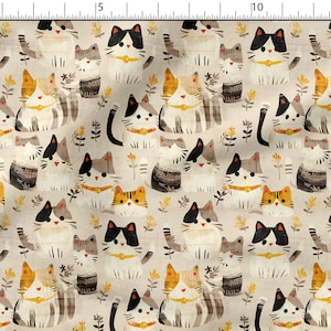 Cats cotton 100%, Eco-print, Printed Cotton cats Fabric, Width 150cm /60"