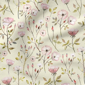 Autumn roses  cotton 100%, Eco-print, Printed Cotton roses fabric, Width 150cm /60&quot;
