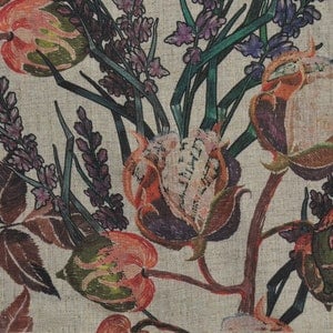 Tessuto di lino MEADOW FLOWERS, Beige melange, Lino ammorbidito per cucire, Larghezza 150 cm /60"