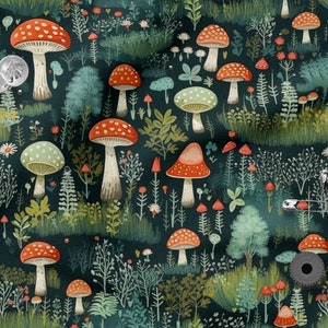 Mushroom forest cotton 100%, Eco-print, Printed Cotton mushrooms fabric, Width 150cm /60"